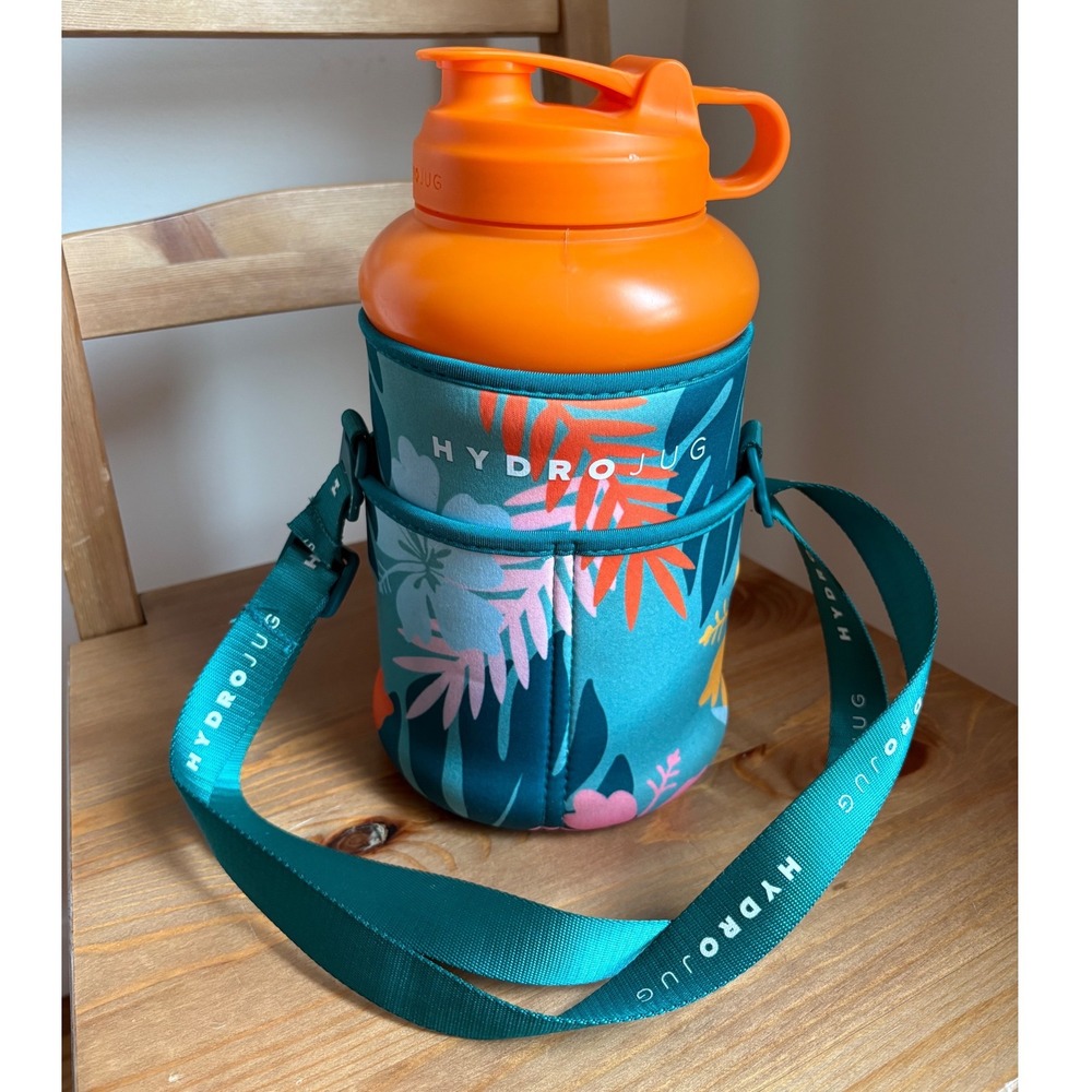 HydroJug 73oz Water Bottle Tropical Floral Neoprene Sleeve & Strap Half Gallon